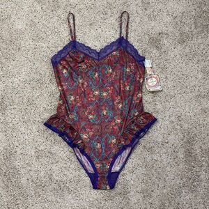 Vintage NWT Bonjour International Paisley Floral Lace Bodysuit Teddy Lingerie Si